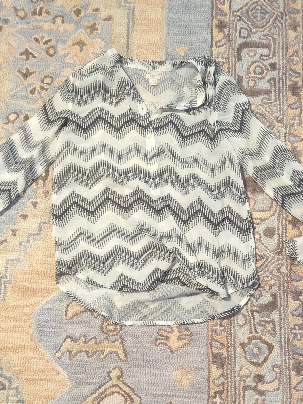 J. Crew Black and White Chevron V-Neck Sweater
